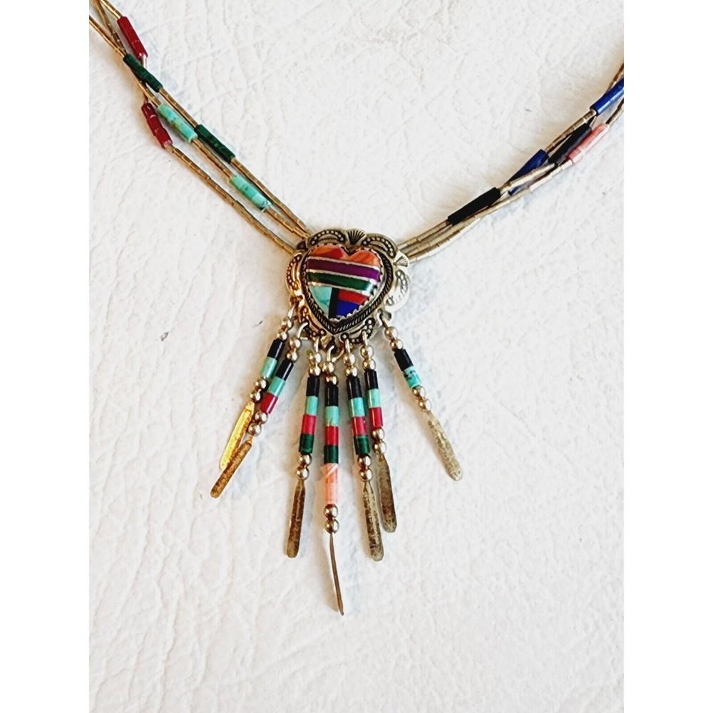 Sterling Southwest Q.T. Liquid Silver Inlaid Multi Stone Beaded Necklace